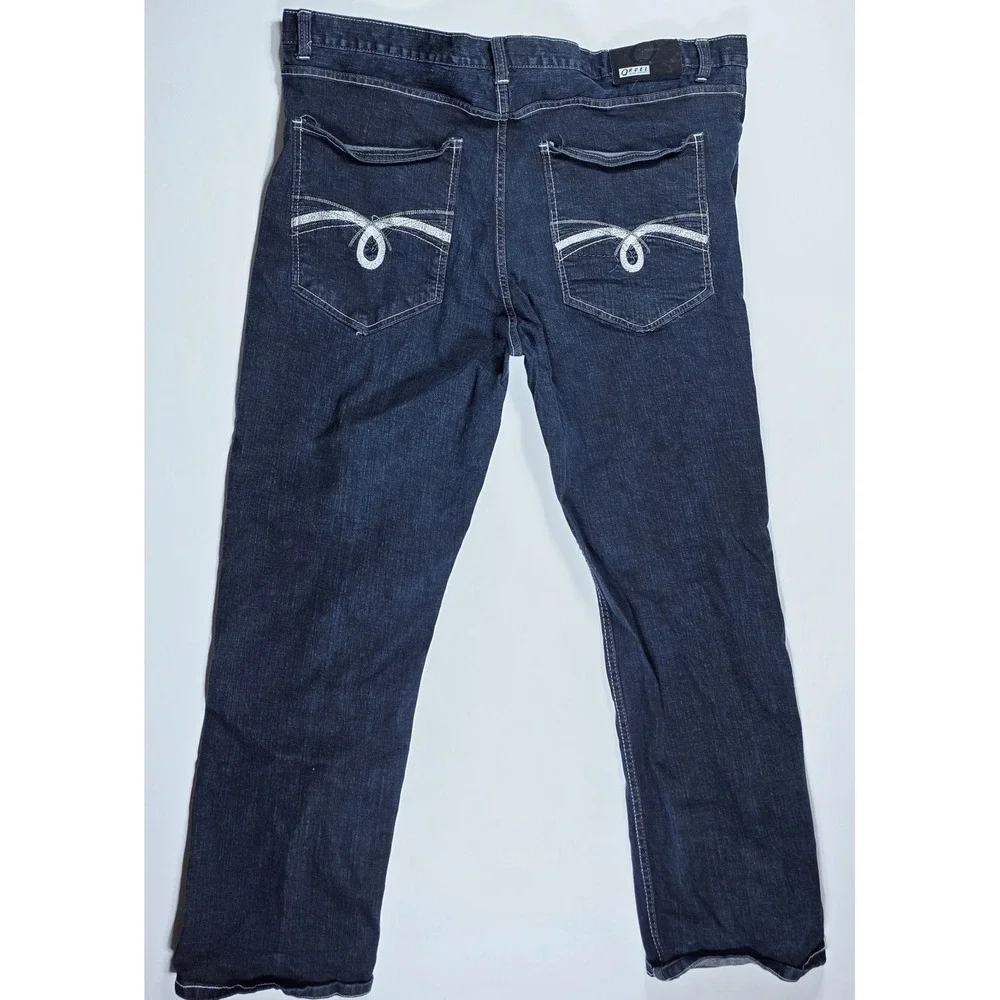 Qruel Jeans Company Mens 46 Dark Wash Straight Leg Contrast Stitch Denim Jeans